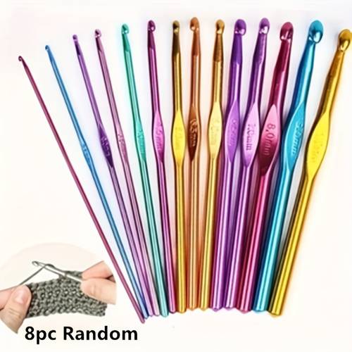 8pcs colored aluminum oxide single head knitting crochet diy knitting tools crochet set crochet sweater needle random color