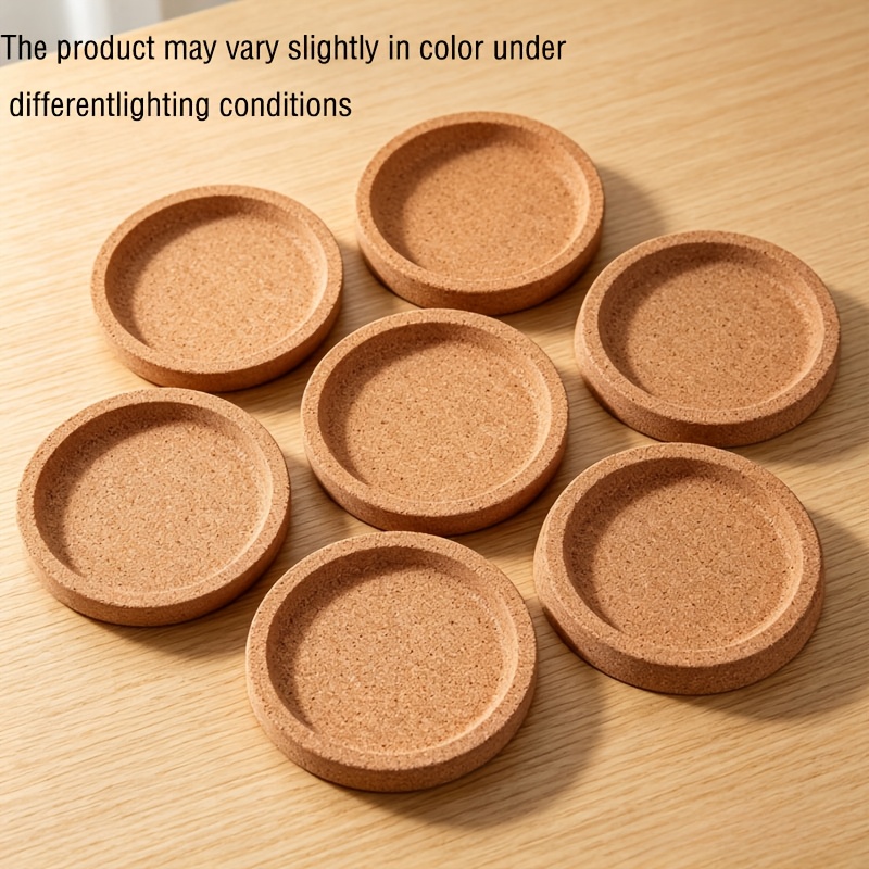 7pcs Round Cork Coasters With Vertical , Non-slip Cork Coasters, Heat Insulation Pads For Home And Office Desks, Set For Coffee Cups, Water Glasses, And Mugs