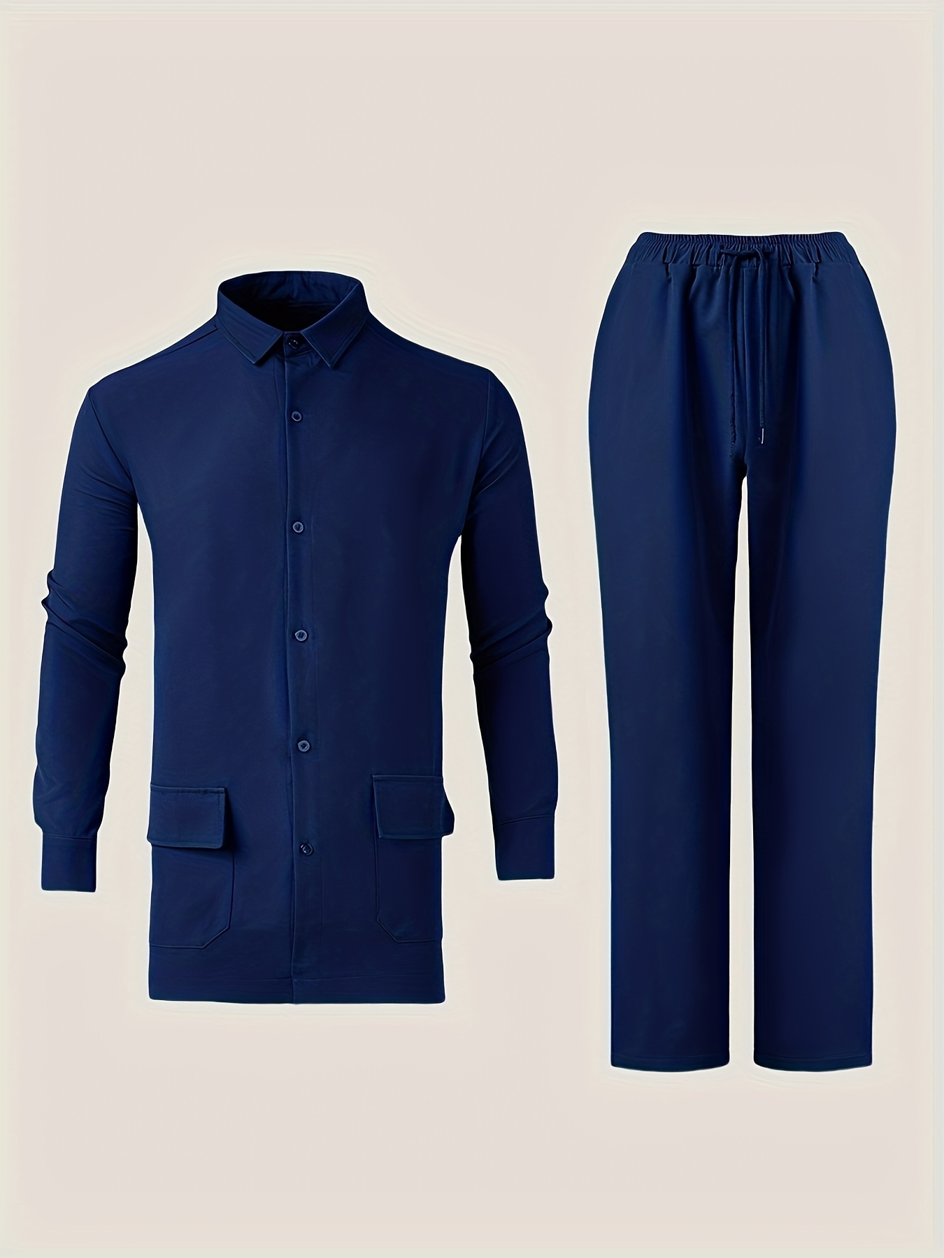 Men's Dashiki 2pcs Suit, Turn- Collar, Single-Breasted Button, Pocket Design Shirt, Drawstring Elastic Waist Long Pants, Suitable for Weddings, Dates, Birthdays, Parties, Celebrations, Commuting Office Men's Clothing