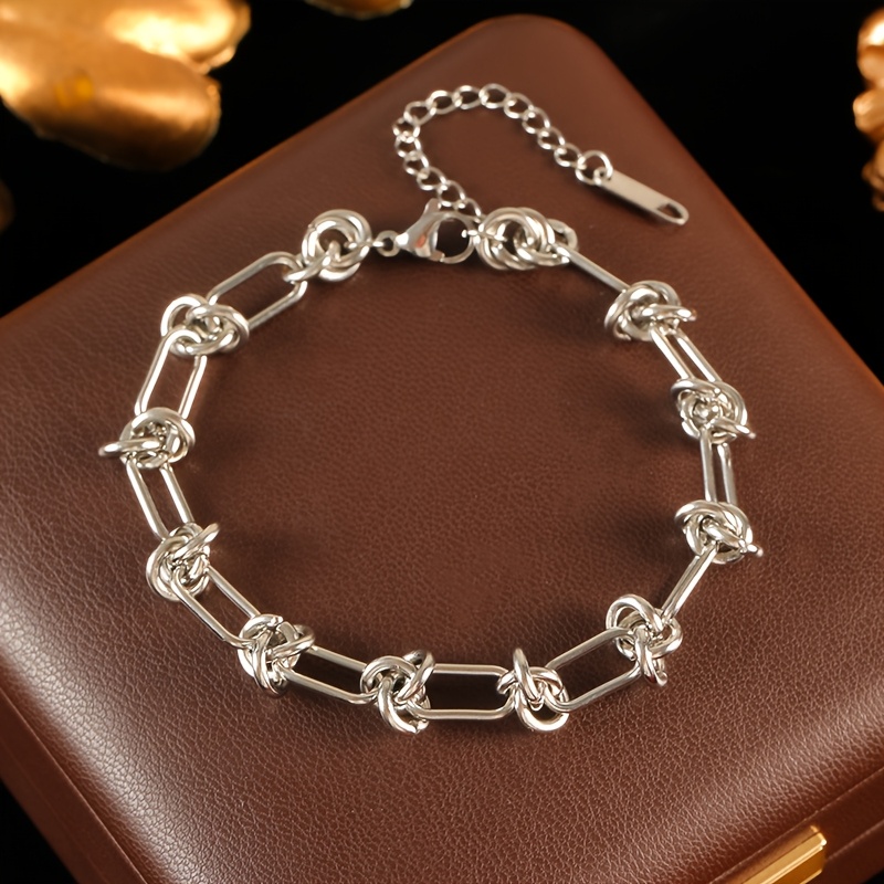 TEMU 1pc Pulsera de Cadena de Acero Inoxidable para Mujer, Brazalete de Declaración en Color Dorado y Plateado, Joyería Impermeable Bijoux