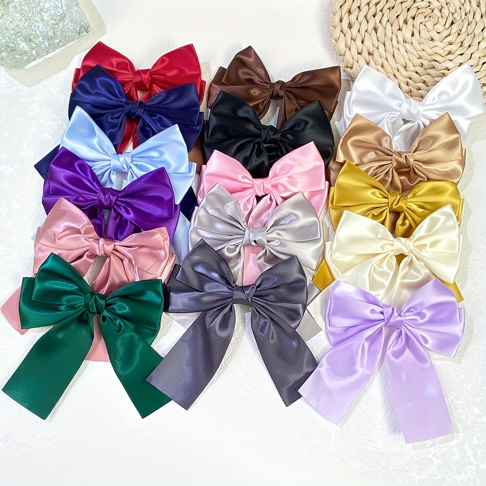 

5pcs Boho Chic Satin Bow Hair Clips For Girls - Medium Size, Solid Color, Perfect For Summer Outings & Thanksgiving Hair Accessories For Women Hair Clips Accessories For Women