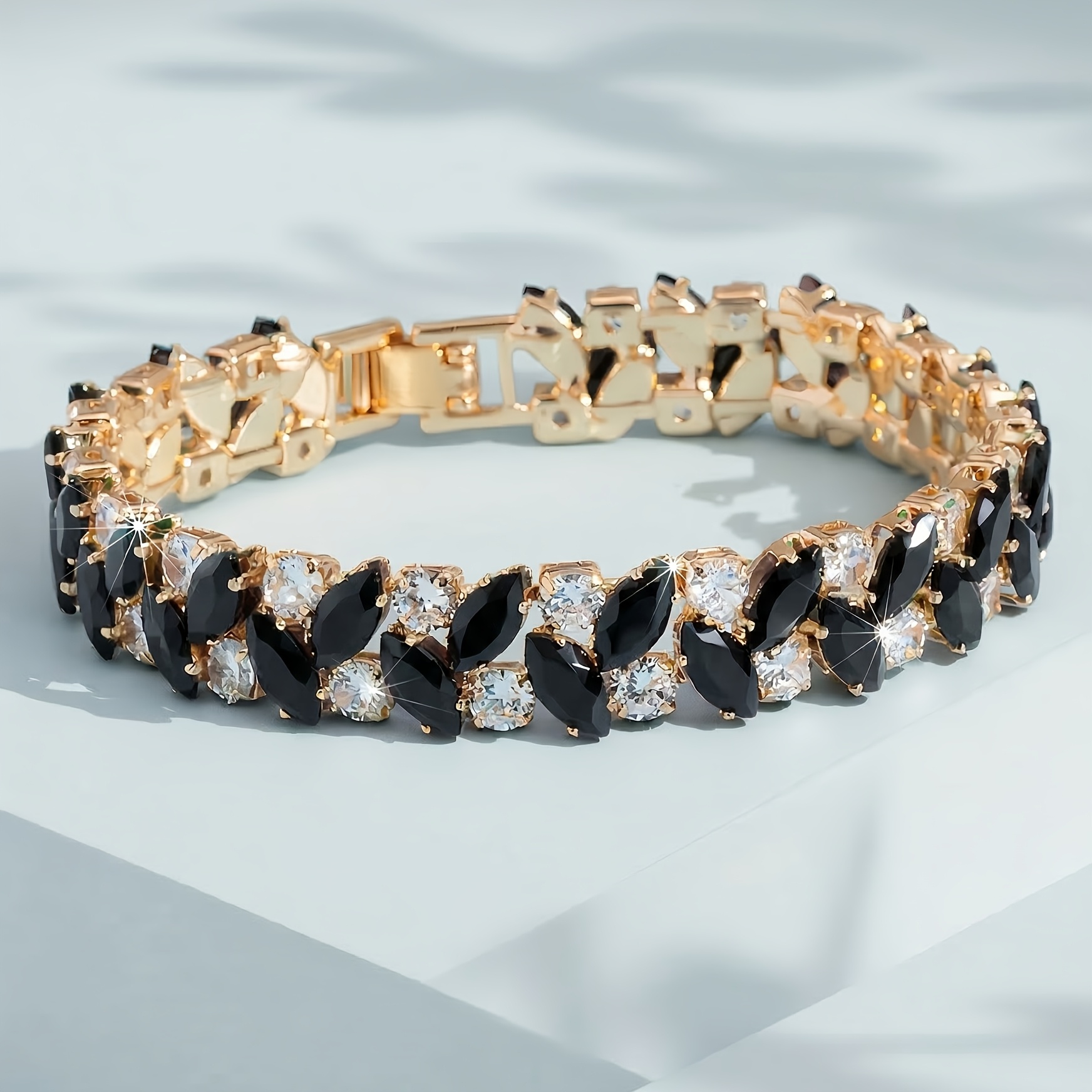 TEMU Luxury Vintage Women's Fashion Bracelet, Round With Wheat Ear Design Marquise Synthetic Zirconia Bracelet, Watch Clasp Wrist Jewelry, For Daily,