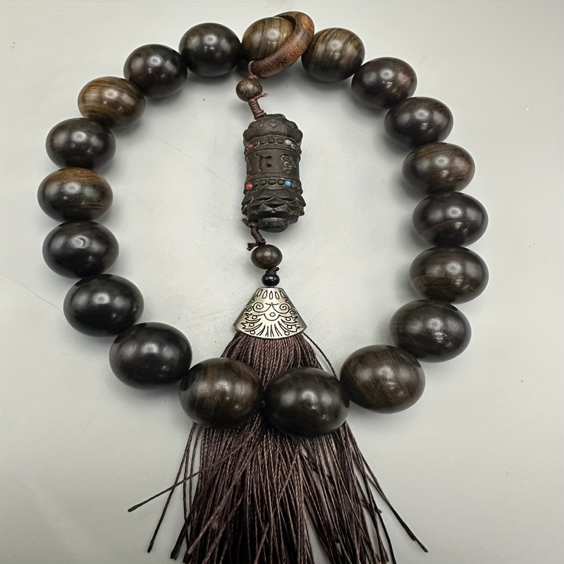 Hand Carved Wood Prayer Beads with Tassel for Meditation