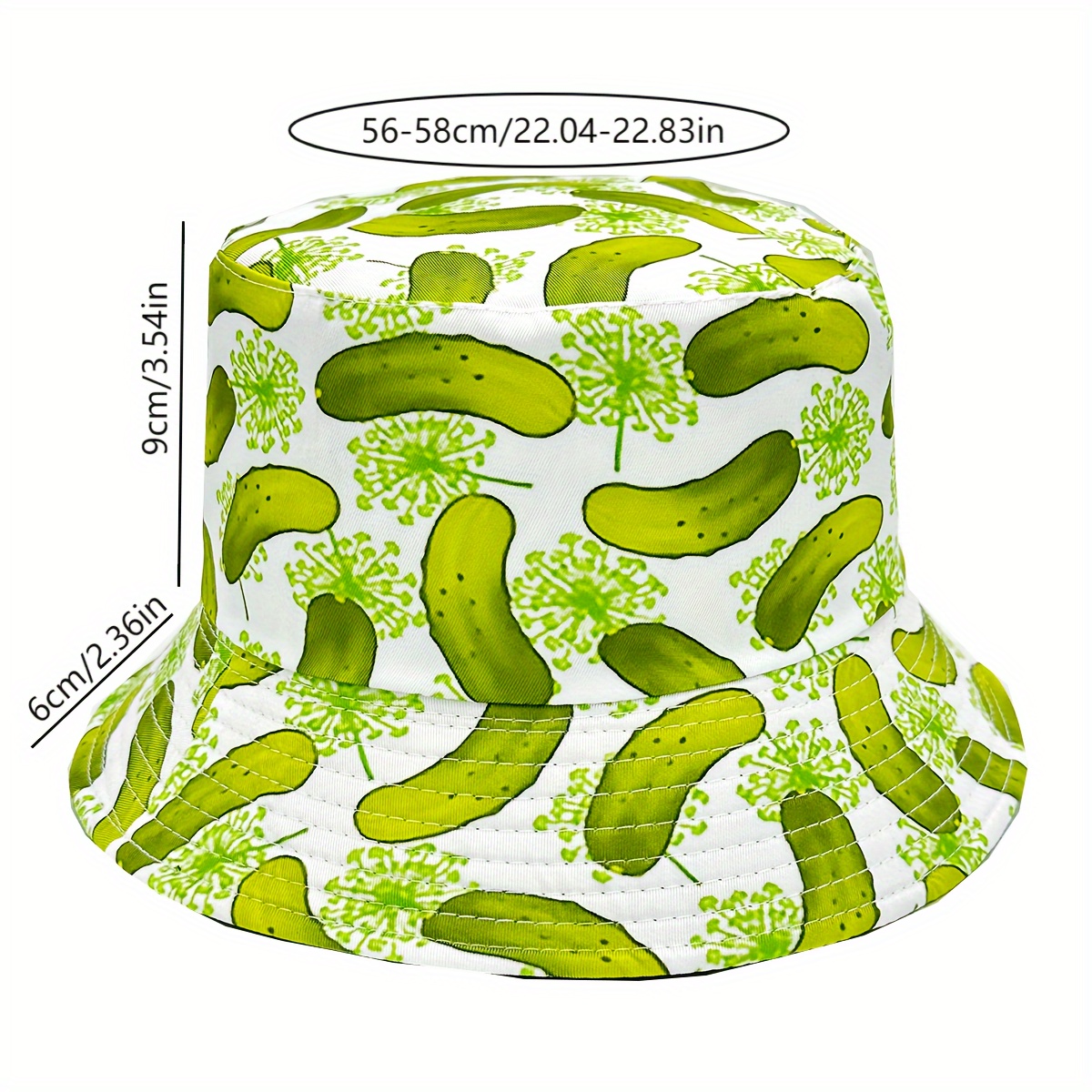 Reversible Cucumber Pattern Bucket Hat, Casual Lightweight Cap