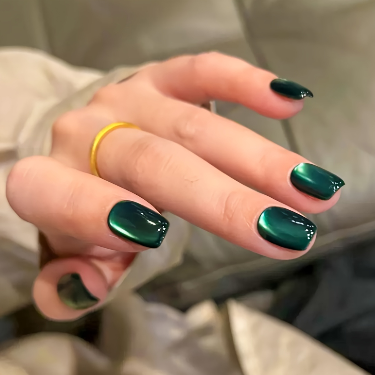 TEMU 30 Stück Kurze Quadratische Aufdrück-Nägel, Elegante Einfache Katzenaugen-Falsche Nägel, mit Jelly-Kleber und Nagelfeile, Geeignet für Frauen, ,