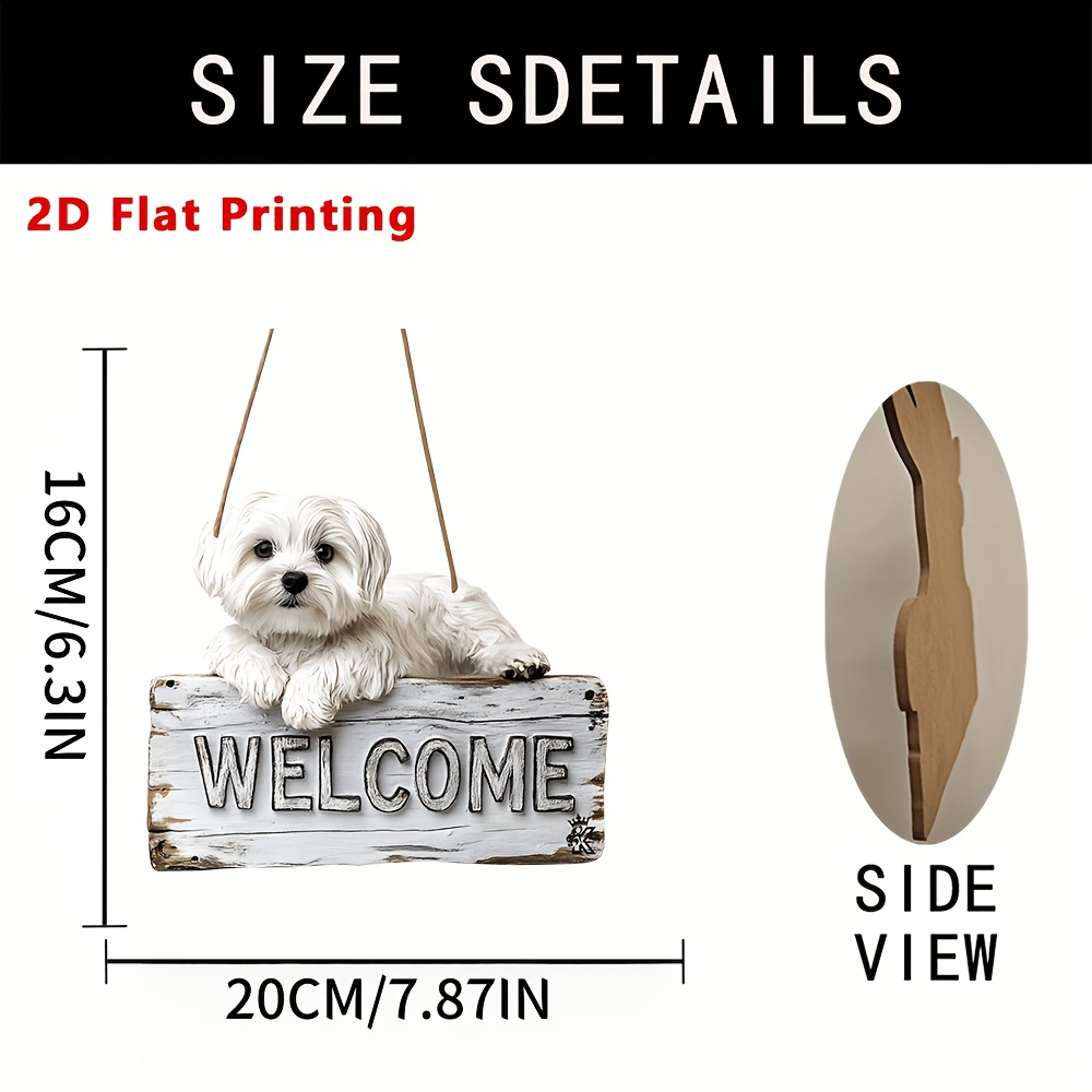 TEMU 2d Flat, 2d Flat Printing, Outdoor Plaque And Wall Decoration, 1pc, Maltese Wooden Sign(9.8"x8.3"), "welcome" Banner, Study, Living Room,