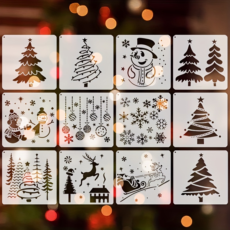 

12- Christmas Craft Stencils Set - Reusable , & For Wood Painting, , Canvases &