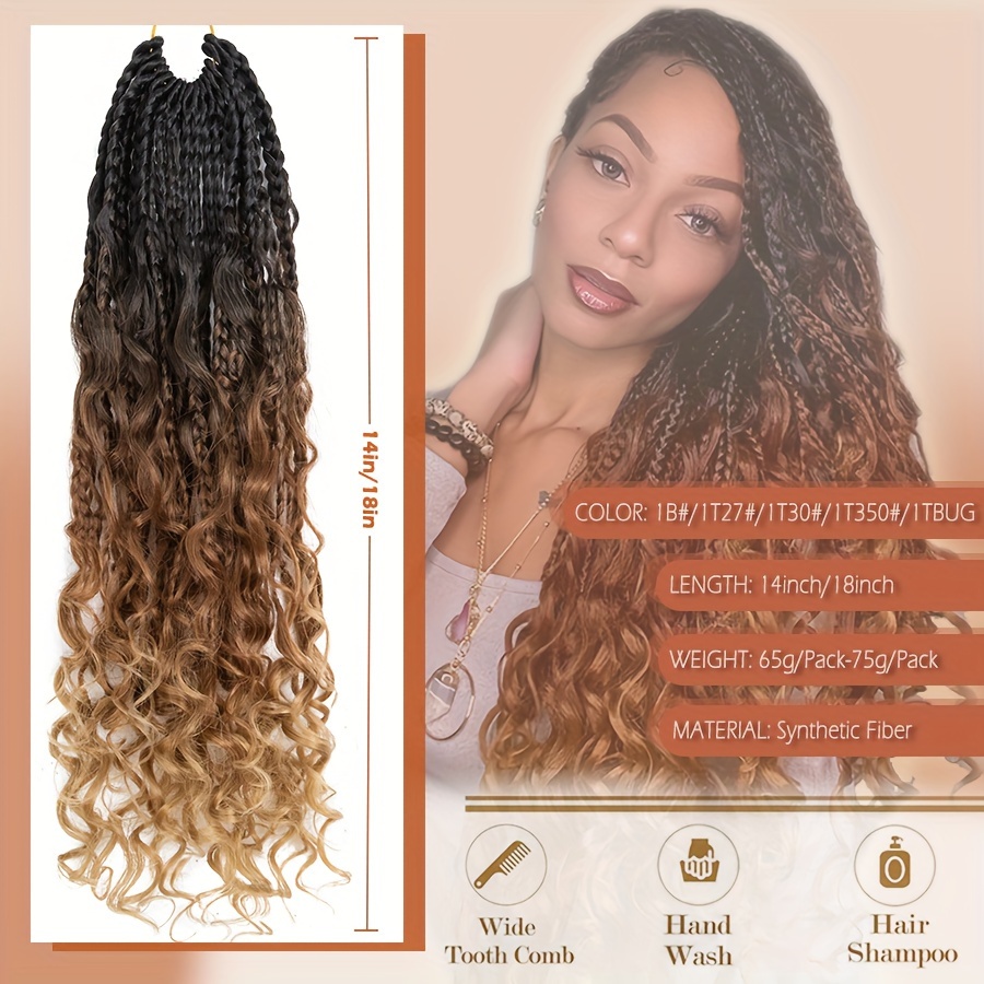 3pcs handmade pre looped box braids goddess soft thick curly synthetic hair extensions 14 inch afro ombre boho   knotless jumbo twist braiding hairpiece for women festival christmas   use details 2