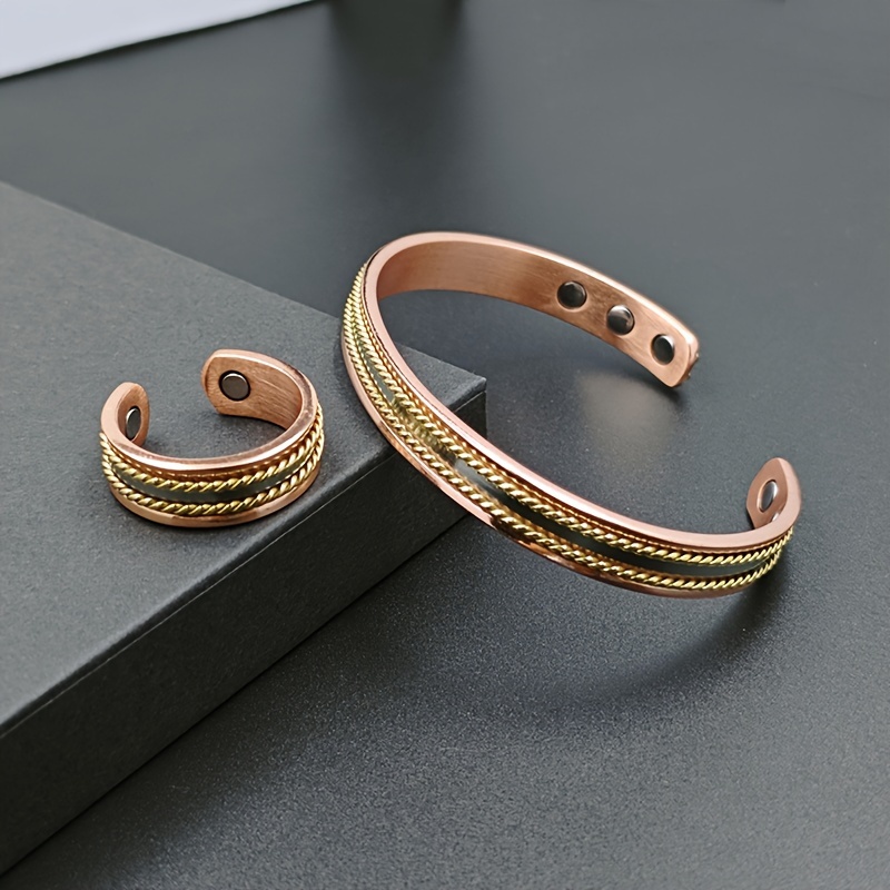 Magnetic Copper Bracelet & Ring Set Adjustable Cuff Accessories