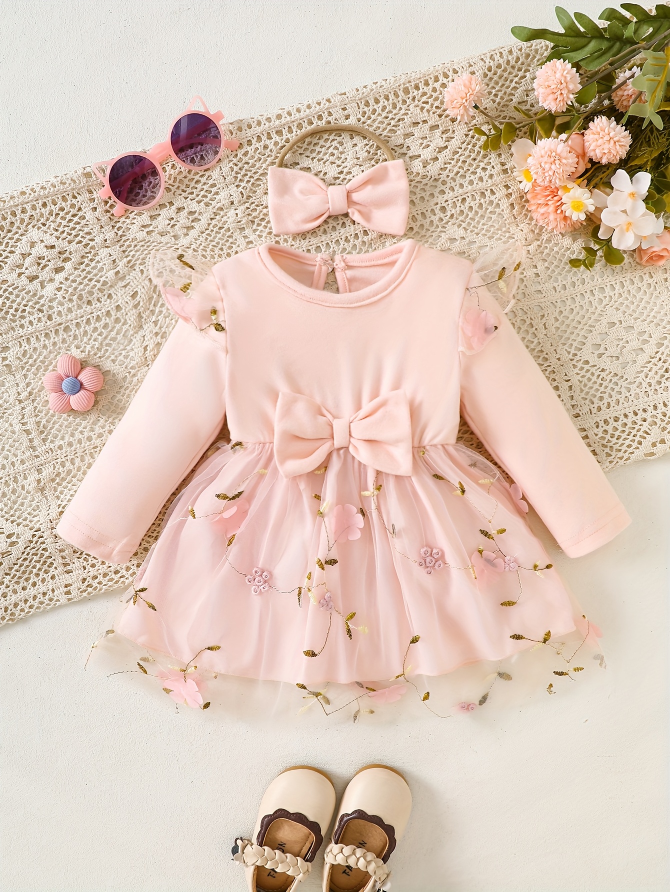 Robe Fille Luli & Me Daisy - Taille 8, Couleur Rose Et Fleurs Brunes, Neuve Sans étiquettes