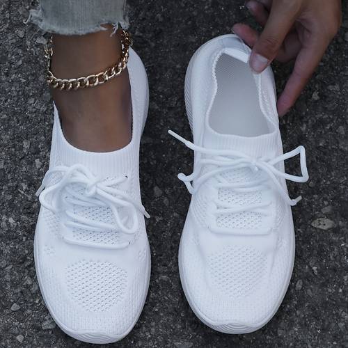 lightweight breathable knitted sports shoes for women and summer featuring an eva sole and a striped design for athletic support