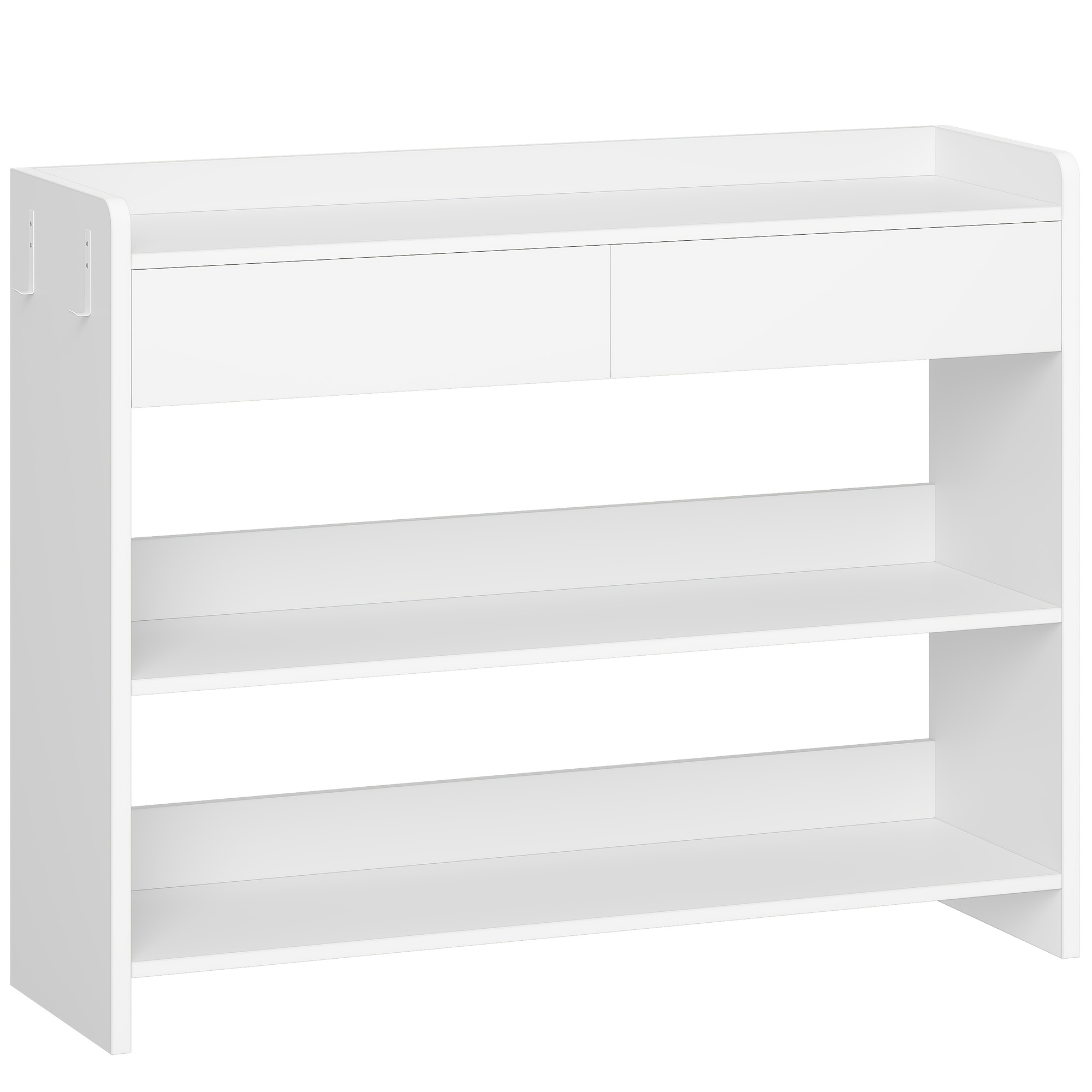 Modern Entryway Table With Double-tier Storage & Drawers - /plywood Console Table Suitable For Hallway, Living Room, Hall Table With Side Hooks, Tabletop Rails, Space-, Assembly, 100×30×80cm (white)