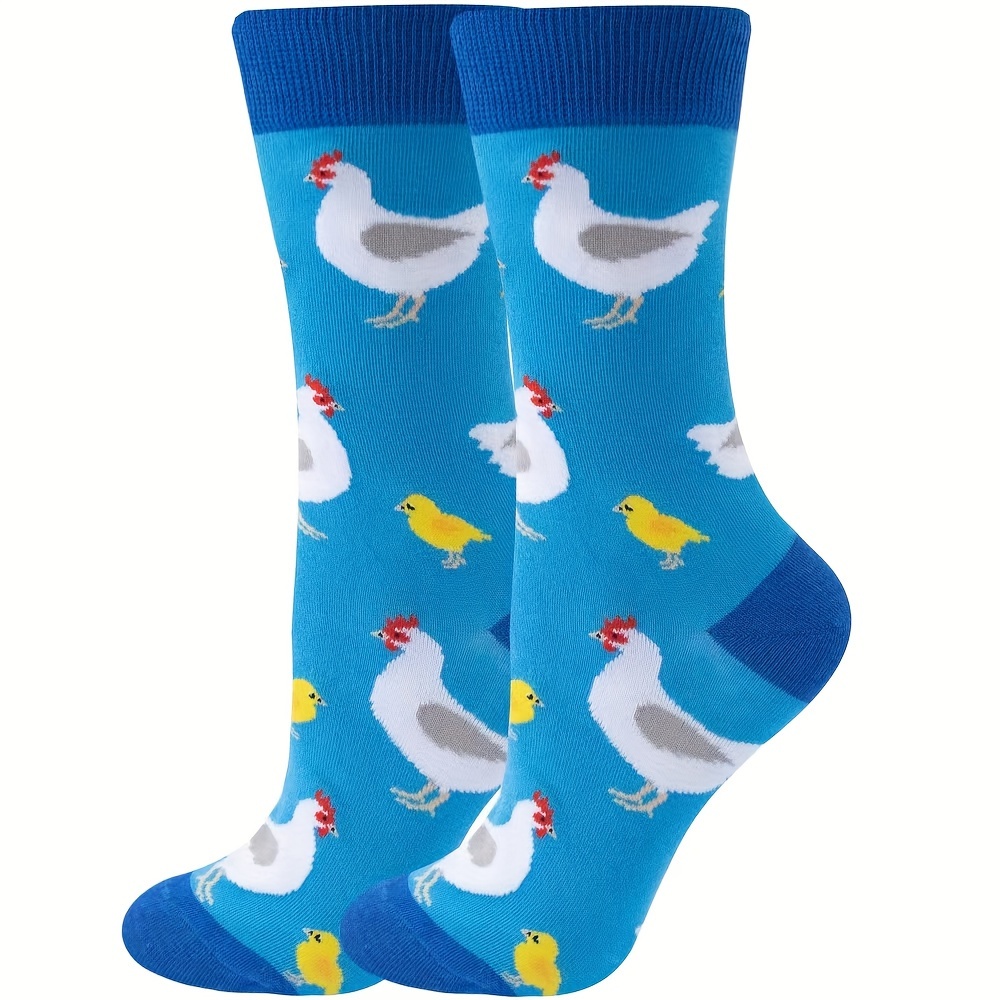 

Chic Women's Mid-calf Socks With Trendy Chicken Print - Comfy Polyester , Ribbed Detail, 1 Pair