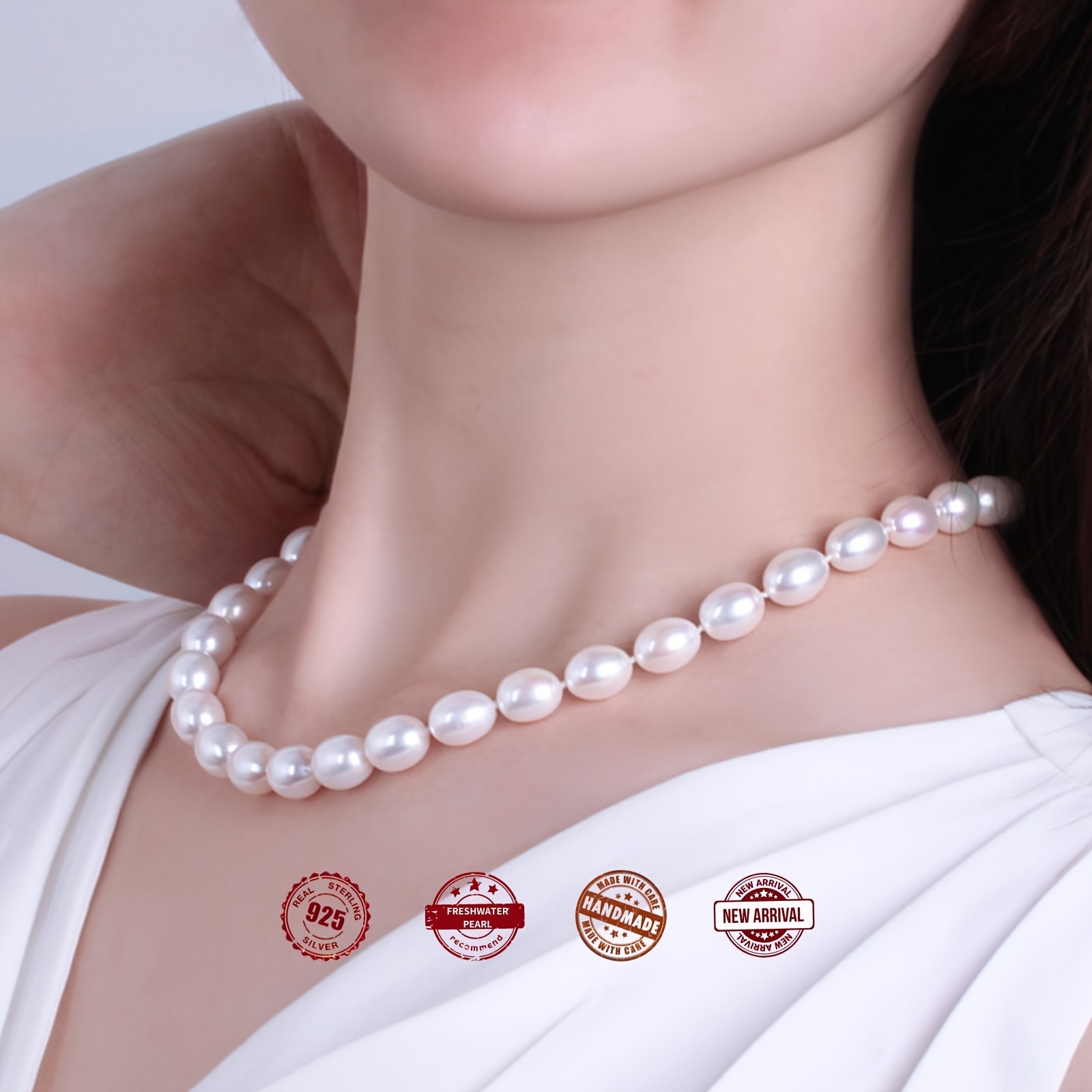 rice shaped   necklace with gift box silver plated natural big pearl necklace details 9