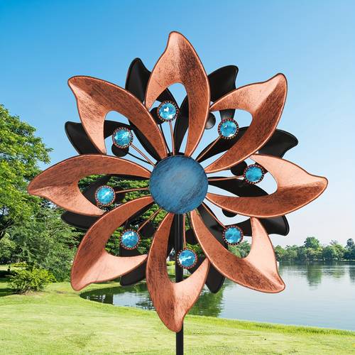 outdoor wind spinner windmill with stake metal 360 degree double sided windmill for garden yard lawn decor gifts