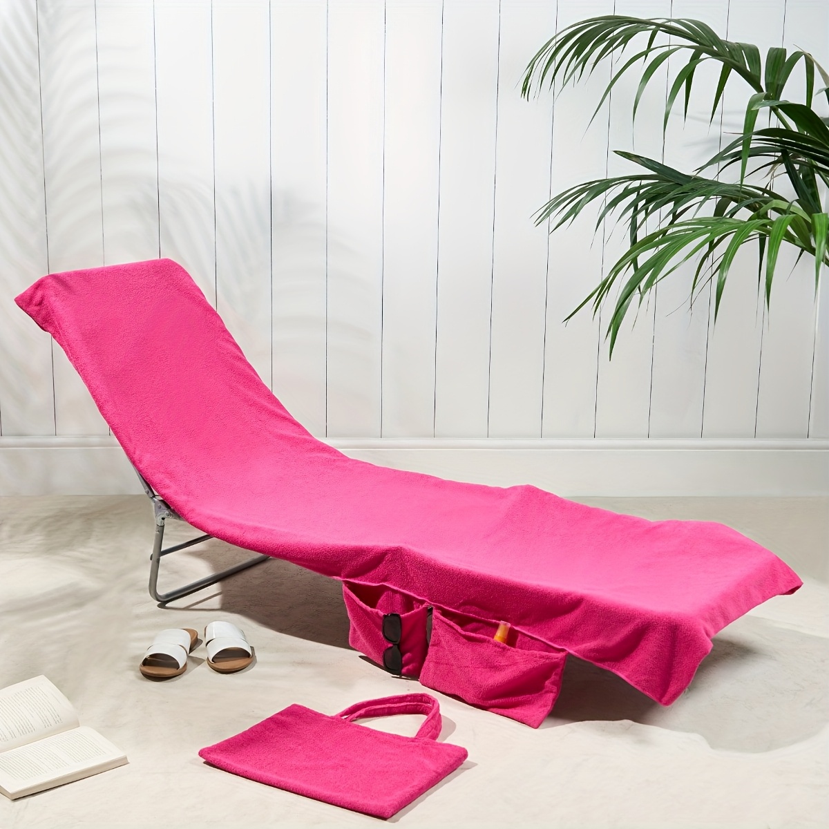 TEMU 2pcs Summer Tropical Series Beach Towel Cover, Quick Drying Towel Pool Chair Cover, Beach Handheld Cover Beach Towel Chair Cover, With Pocket,