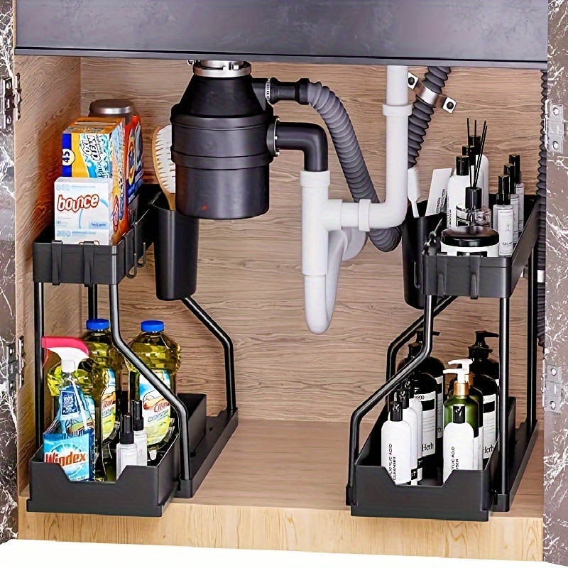 Sink Organizer 2 tier Sliding Cabinet Basket Organizer - Temu