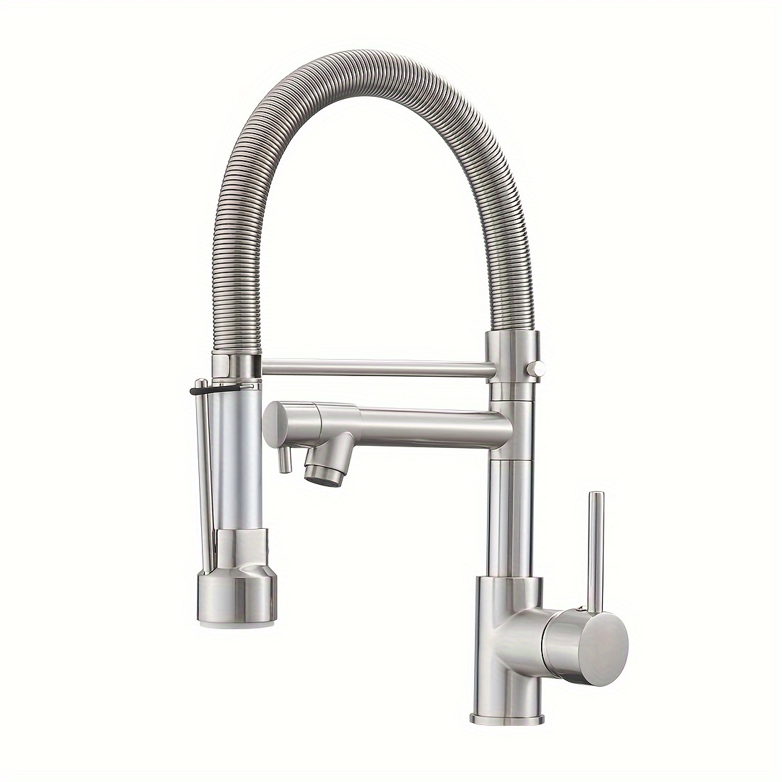 

Pull Down Kitchen Faucet With Lock Sprayer, Single Handle Spring Stainless Steel Kitchen Sink Faucet Brushed Nickel