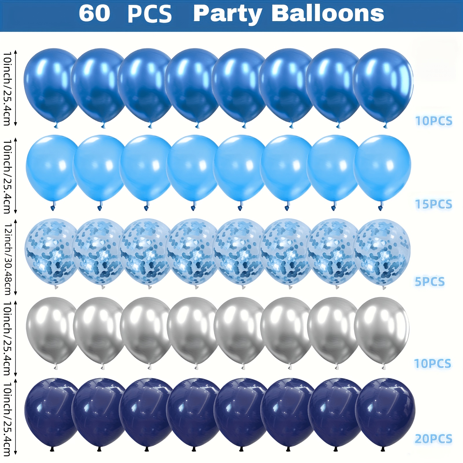 TEMU Set de 60 globos azul , globos de azules. Ideal para , , despedidas de soltera, revelación de género, bautizos, ceremonias de graduación,