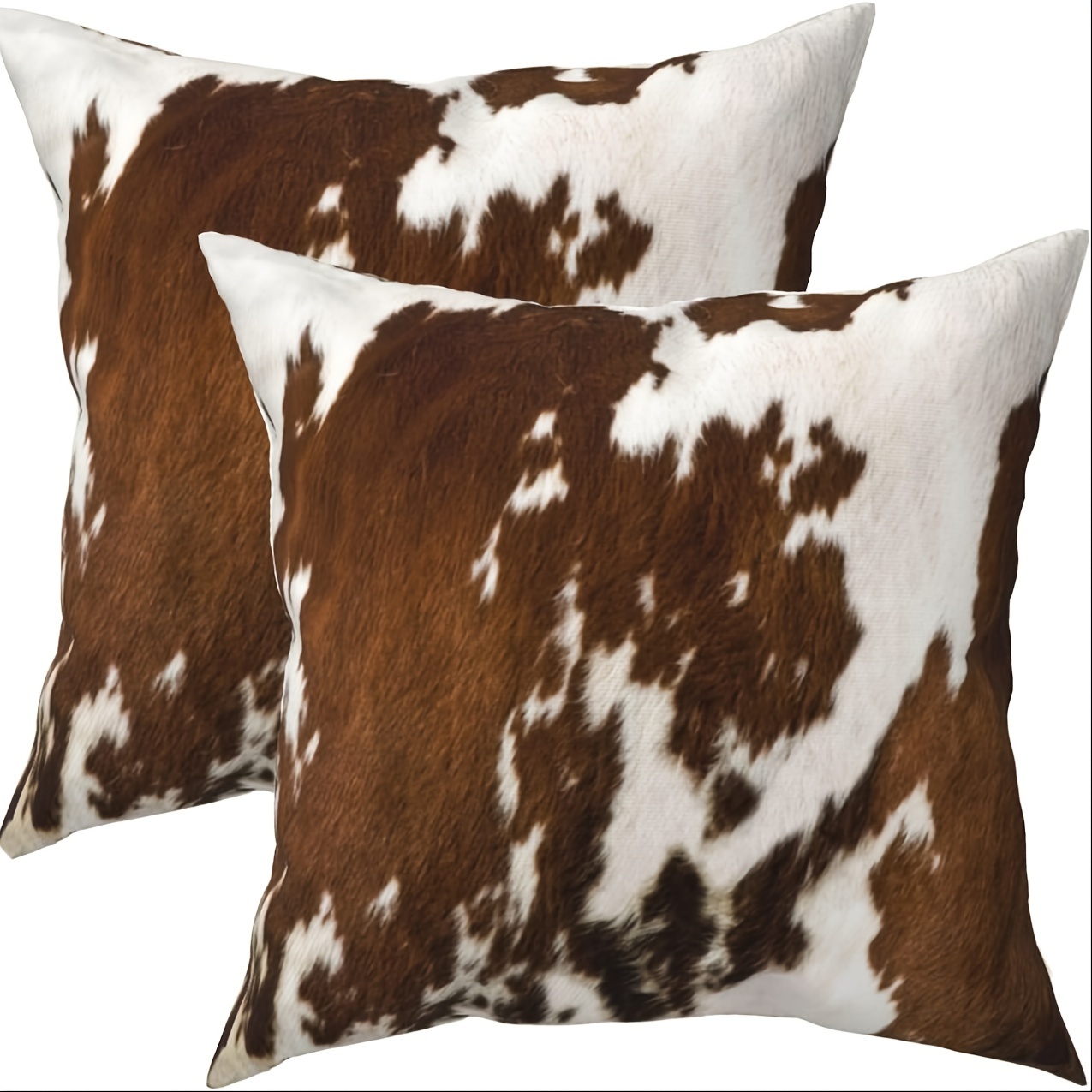 

2pcs Soft Short Plush 18x18 Inch Cow Print Throw Pillow Covers - Western Style, Zip Closure, Hand Wash Only, Suitable For Home, Office, Bedroom, Living Room, Sofa Decoration