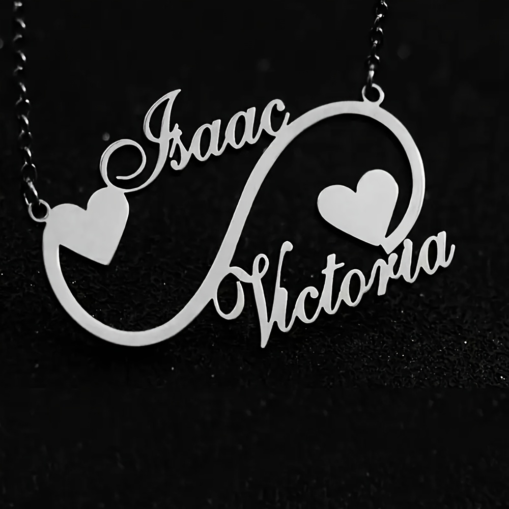 TEMU Stainless -2 Name Pendant Necklace, Double-layer Name Necklace, Fashionable Custom Valentine's Day Jewelry, Unique Exquisite Gift, Suitable For
