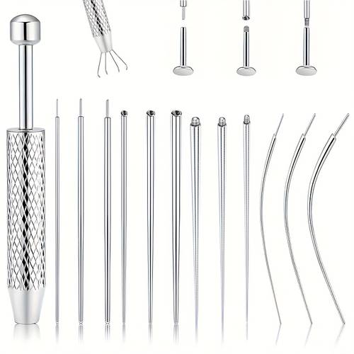 titanium needle set stainless steel piercing needle with external thread pin and internal thread grabber tool for jewelry piercing