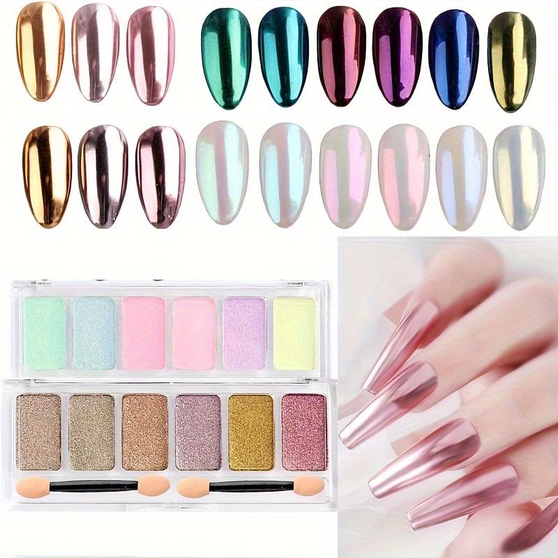 

6 Colors Glitter Nail Powder Palette - Metallic Mirror Effect Gel Polish For Diy Nail Art And Salon Use