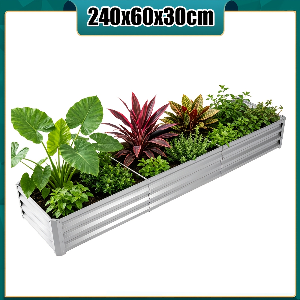 Image of Raised Garden Bed Kit, Silvery 8x2x1ft Rectangular, Steel Outdoor Bottomless Planting Bed With Multiple Components For Vegetables, Flowers, Herbs, Fruit
