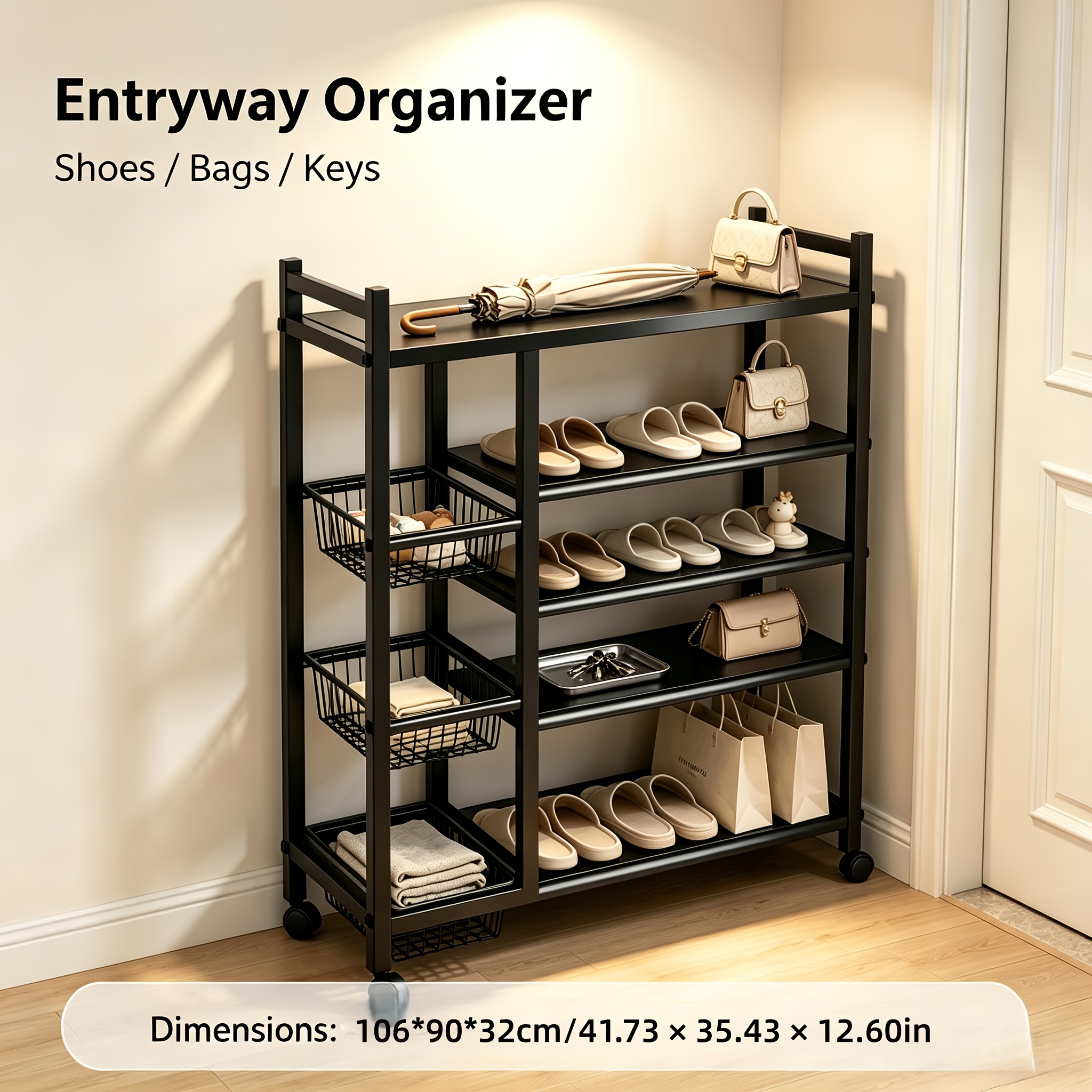 Storage, Wheeled Kitchen Multi-functional Cart, 4-layer Metal Storage Shelves With Detachable Baskets, Suitable For Mobile Storage Racks In Kitchen Cabinets, Living Rooms, And Garages, Utility Shelves