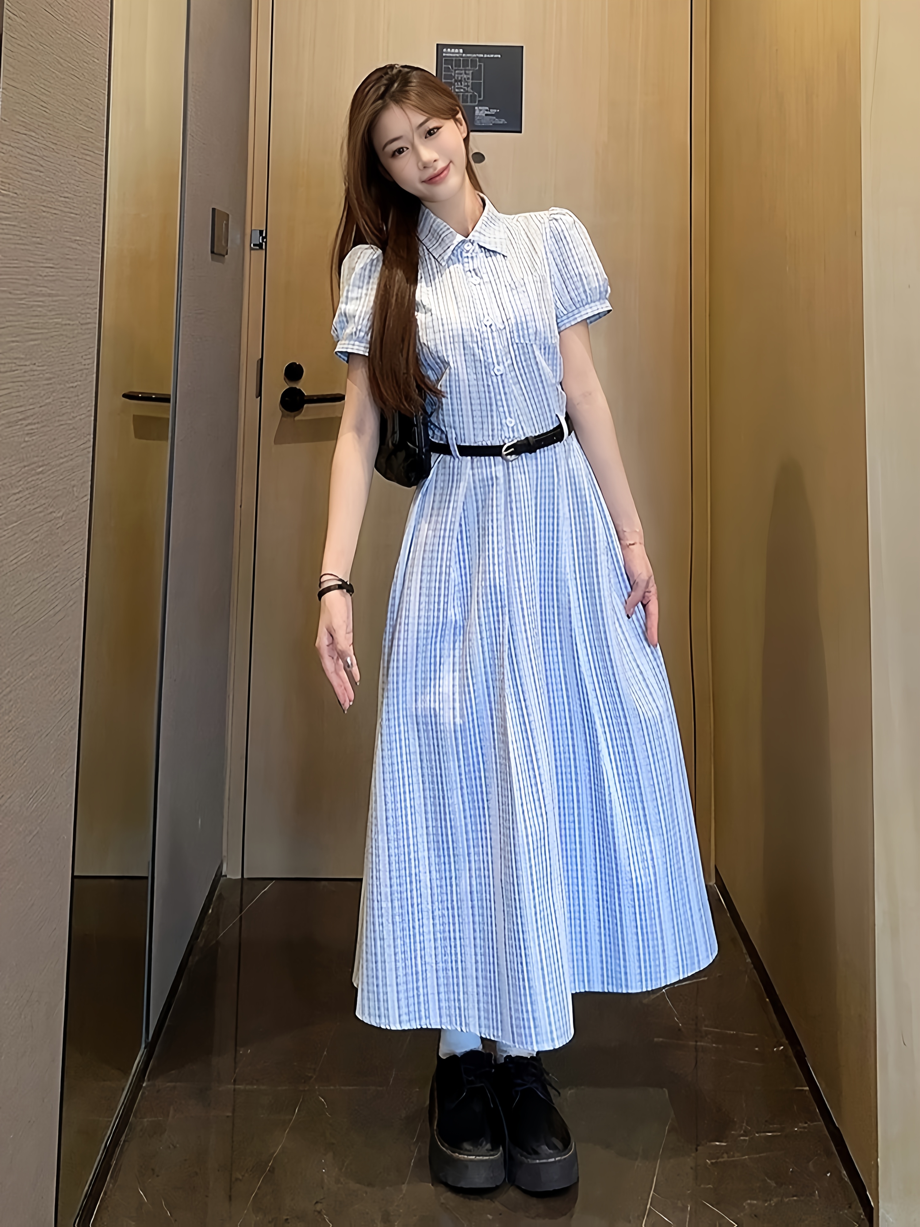 cute high waisted dresses Ladies Linen Solid Color High Waist Slim V Neck Puff Sleeve Dress Cute  Summer Dress Comfy Dresses for Women Dress Casual Women Dresses for Women