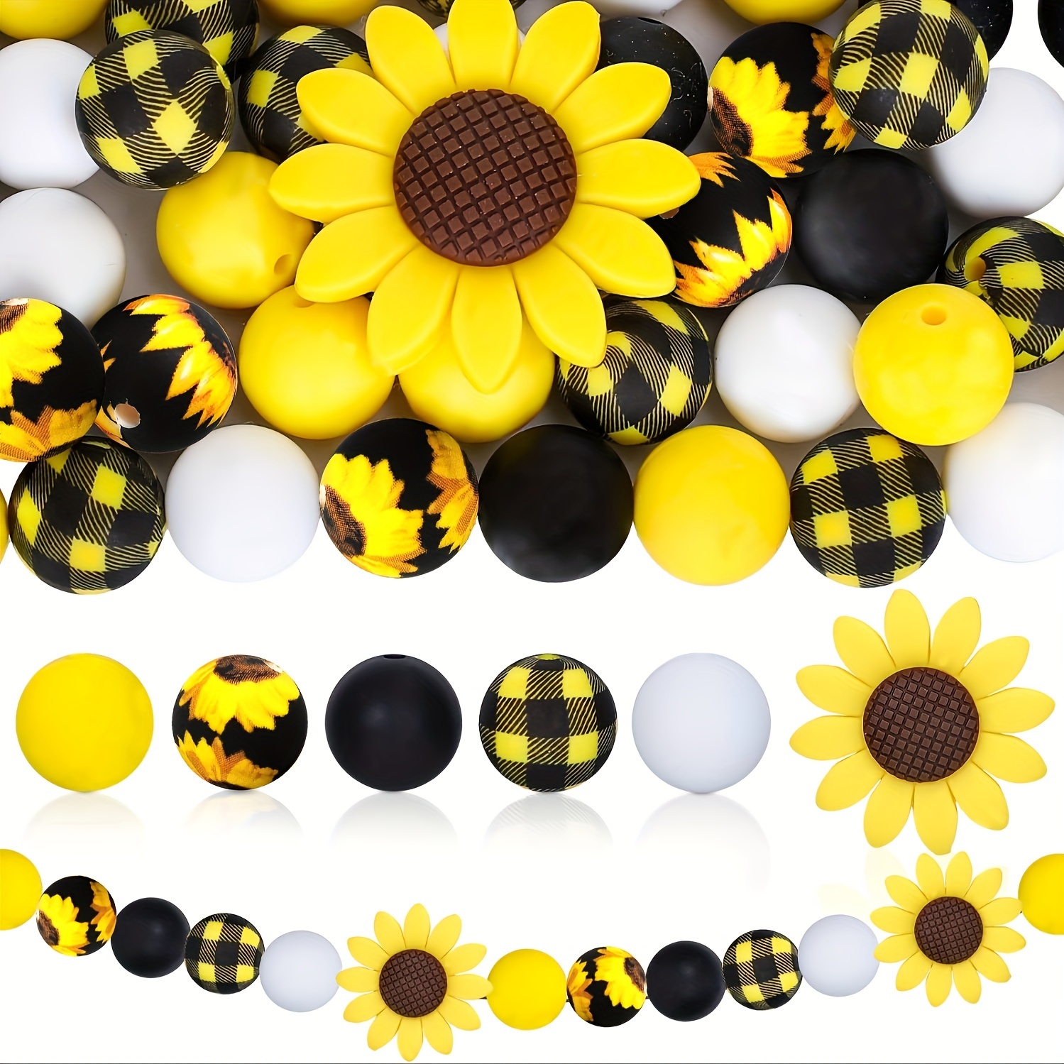 

26pcs Sunflower Pattern Silicone Round Beads, Sunflower Shaped Silicone Charms For Diy Necklace Bracelet Jewelry Making