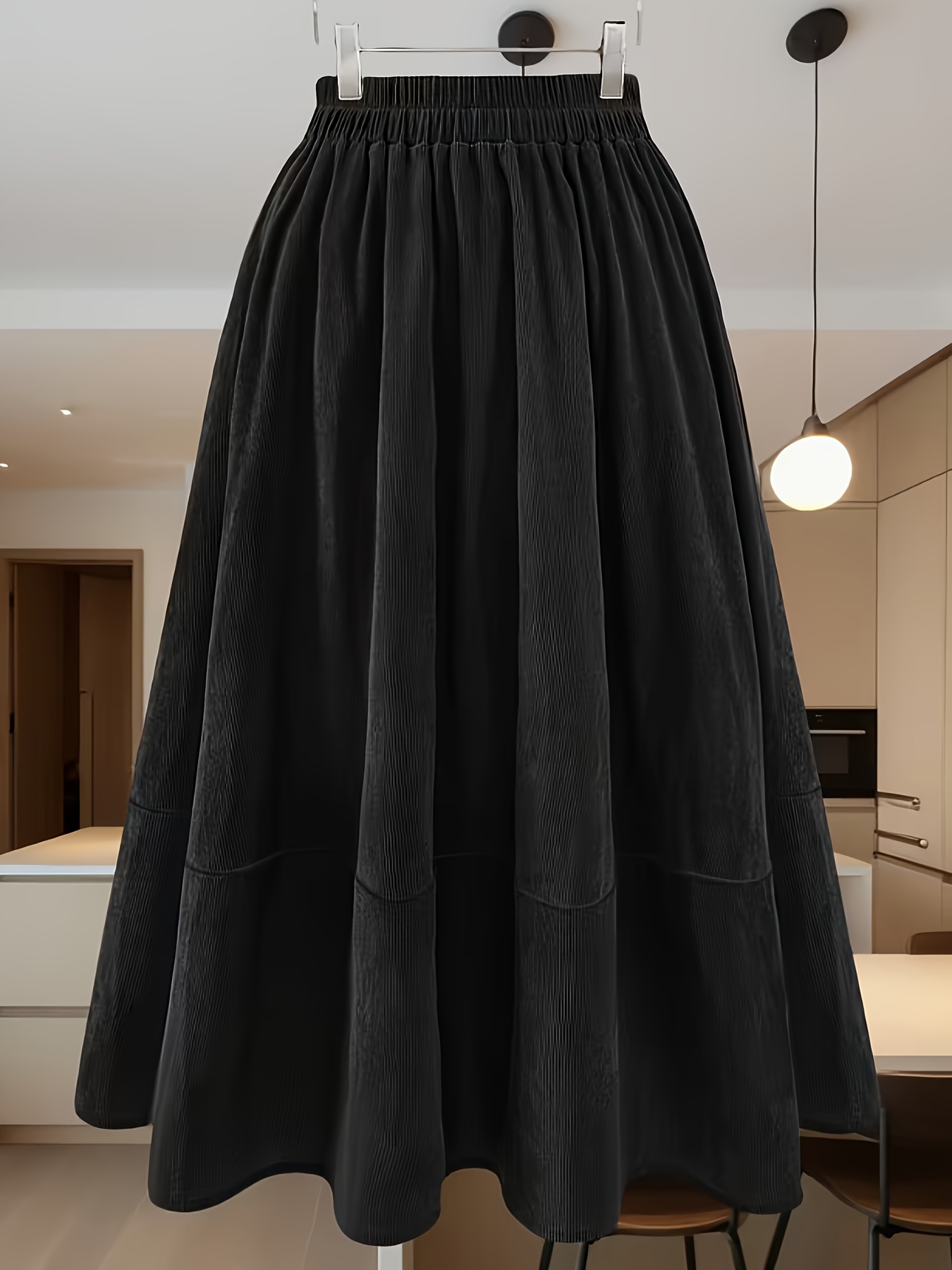 corduroy midi skirt for women new autumn winter a line high waist   umbrella skirt with elastic waistband