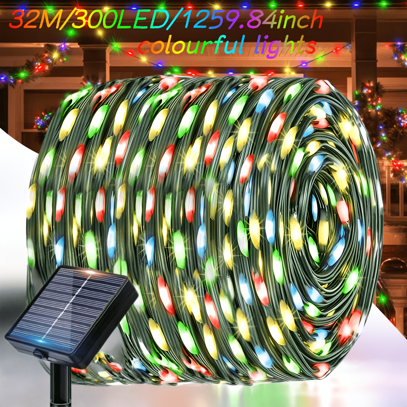 TEMU 1pc Outdoor Solar Christmas Light String, Dark Fairy Lights, 8 , Solar Powered, Decorate Balcony, Courtyard, Garden, Trees, Parties, Birthday,