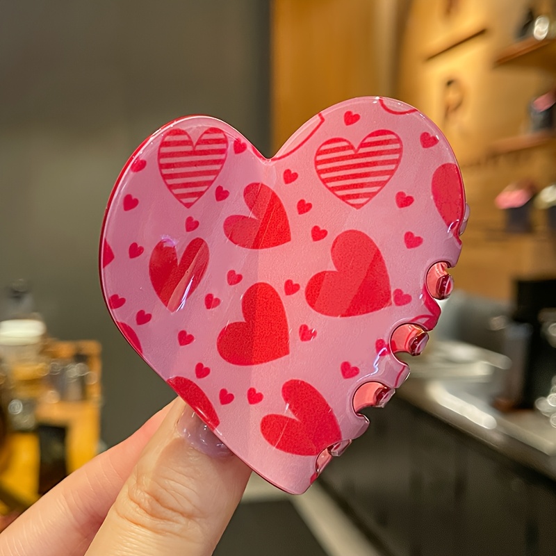 

1pc Elegant Acrylic Heart-shaped Hair Clip, Cute Valentine's Accessory With Heart Print, Suitable For & Fine Hair, Single Piece