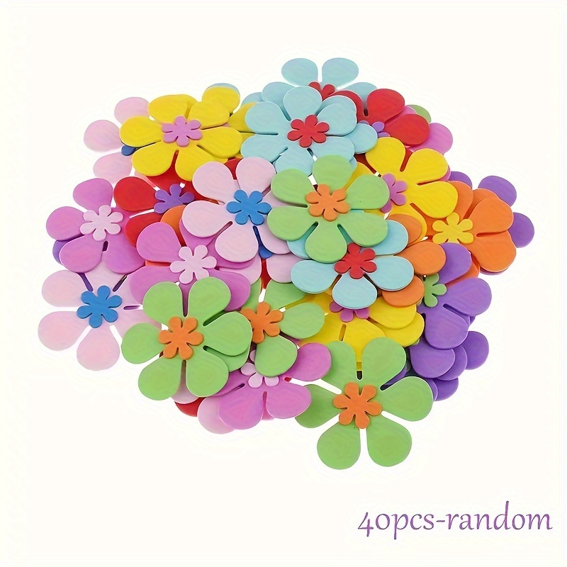 Image of 40pcs Vibrant Foam Flower Stickers Art Decorations Holiday Party Decorations, Random Colors