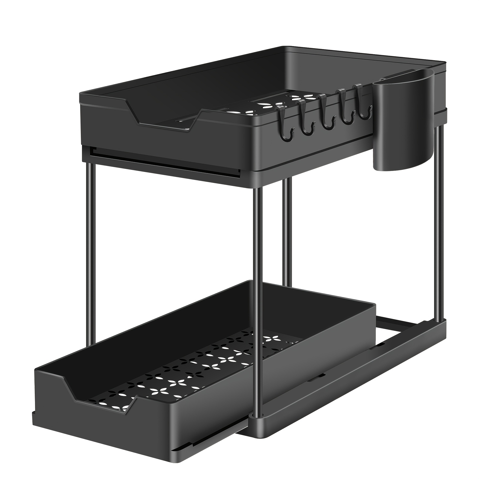 Image of Double-layer Pull-out Storage Rack, Multi-scene Universal Cabinet Storage Rack, Kitchen And Bathroom Garage Organization Artifact