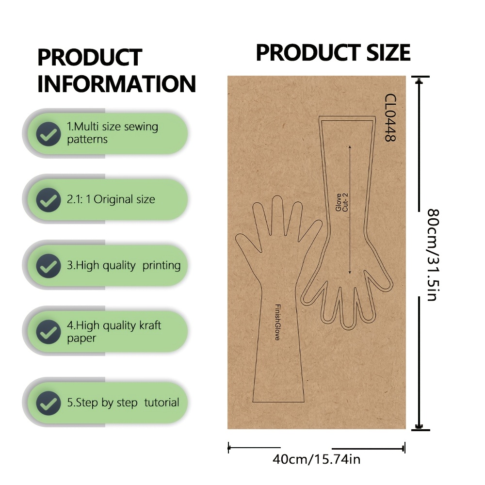TEMU Motif de couture pour gants en dentelle pour femmes, design élégant à doigt , multi-tailles, échelle 1:1, guide par , facile pour les débutants,