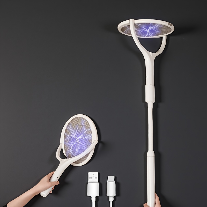 2 in 1 6 in 1 1pc rotating head rechargeable mosquito swatter with telescopic extension rod electric fly swatter racket insect repellent racket indoor insect and fly repellent device insect and fruit fly repellent device Product details 1