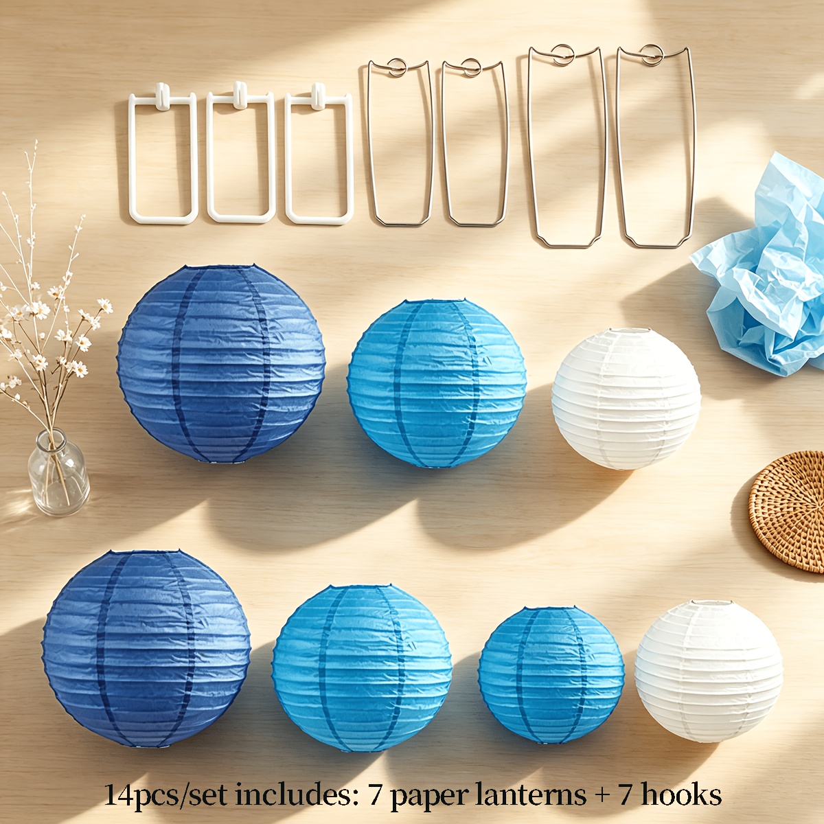 TEMU Set da 14 lanterne di , lanterne decorative da appendere, 7 lanterne + 7 ganci, per decorazioni di feste, matrimoni, compleanni, lauree,