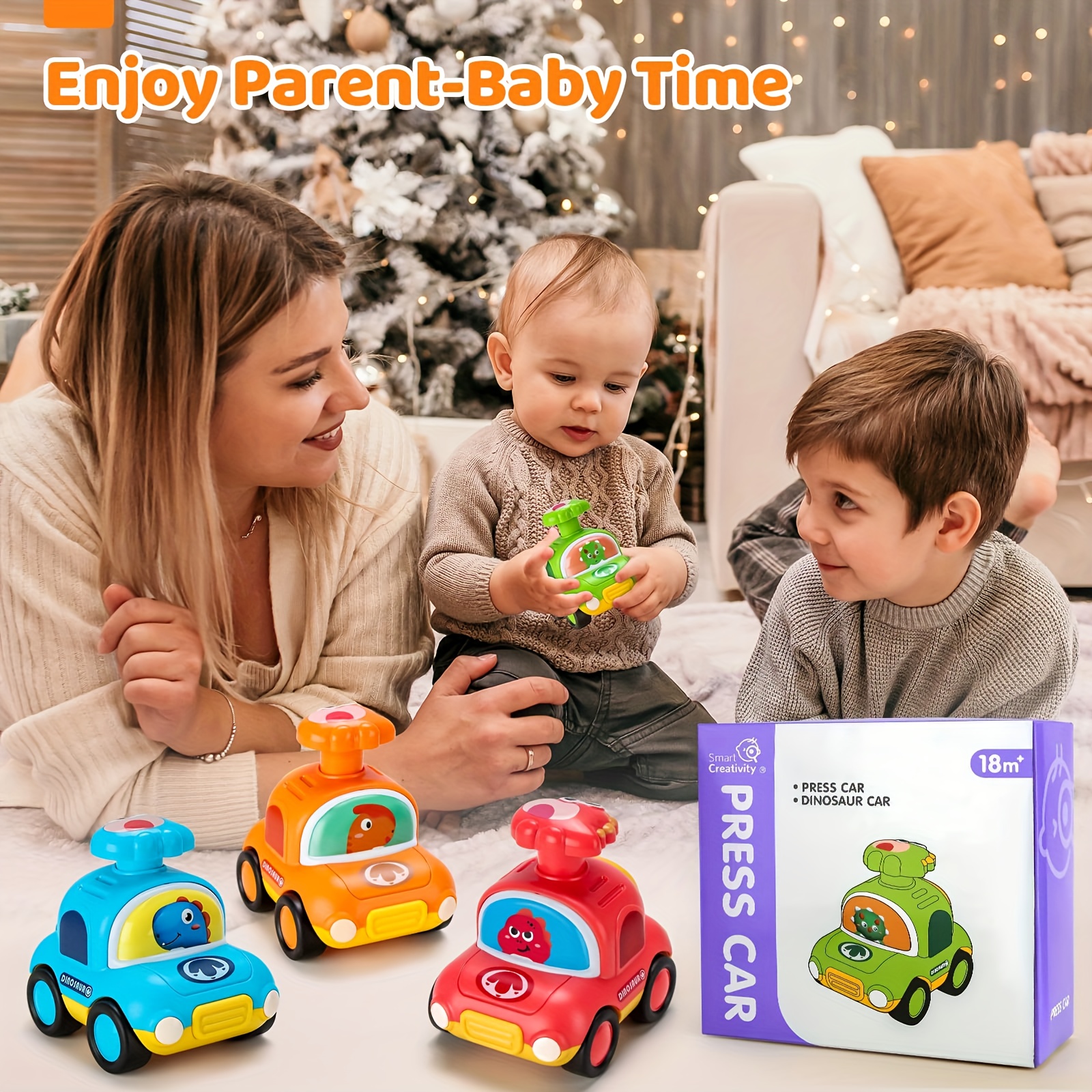 Push & Go Dinosaur Taxi Car - Manual Pull-Back Friction Motorized Toy Vehicle, No Batteries Needed, for Toddlers & Kids Ages 18 Months+, Birthday/Christmas/Easter Gift (Red, Green, Blue, Yellow,) - Develops Motor Skills & Coordination, Toddler Play Cars, Dinosaurthemed Cars, Nonelectric Cars