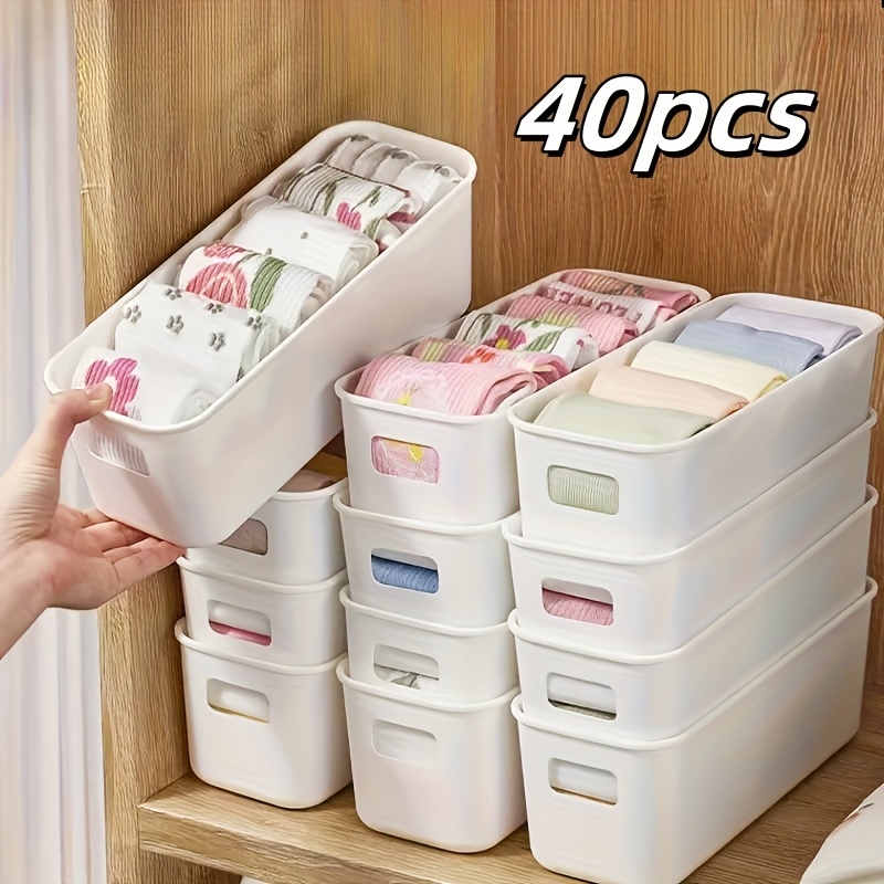 Image of 40pcs White Stackable Storage Boxes Multifunctional Organizers For Kitchen Bathroom Compact Plastic Containers