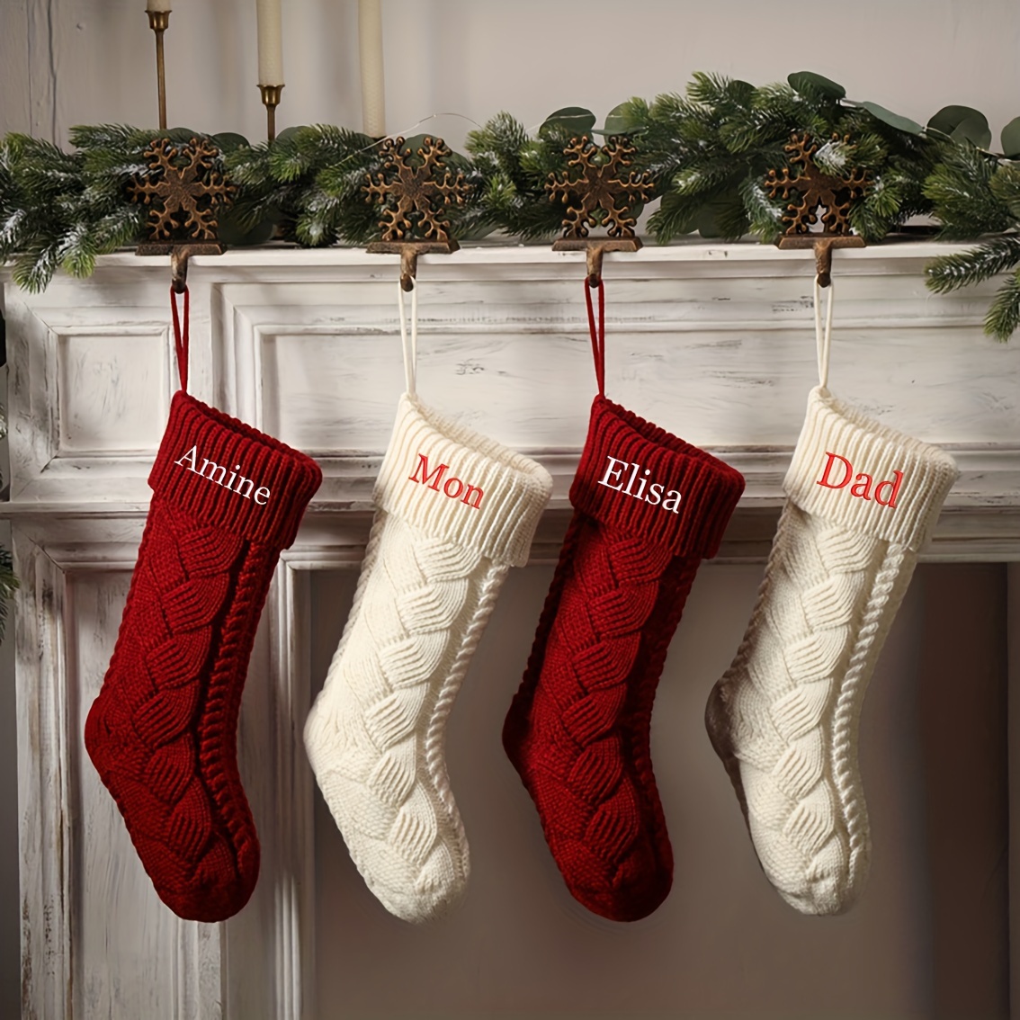 

1 Set Personalized Christmas Stockings, Acrylic Knit Socks With Custom Names, Family Holiday Decor, No Feathers, Perfect Gift