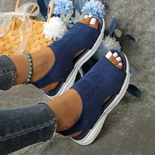 womens plus size breathable slip on fish mouth open toe sandals casual summer shoes with cushioned insole machine washable fabric upper non slip rubber sole beige blue ladies shoes and sandals everyday footwear synthetic cover insole