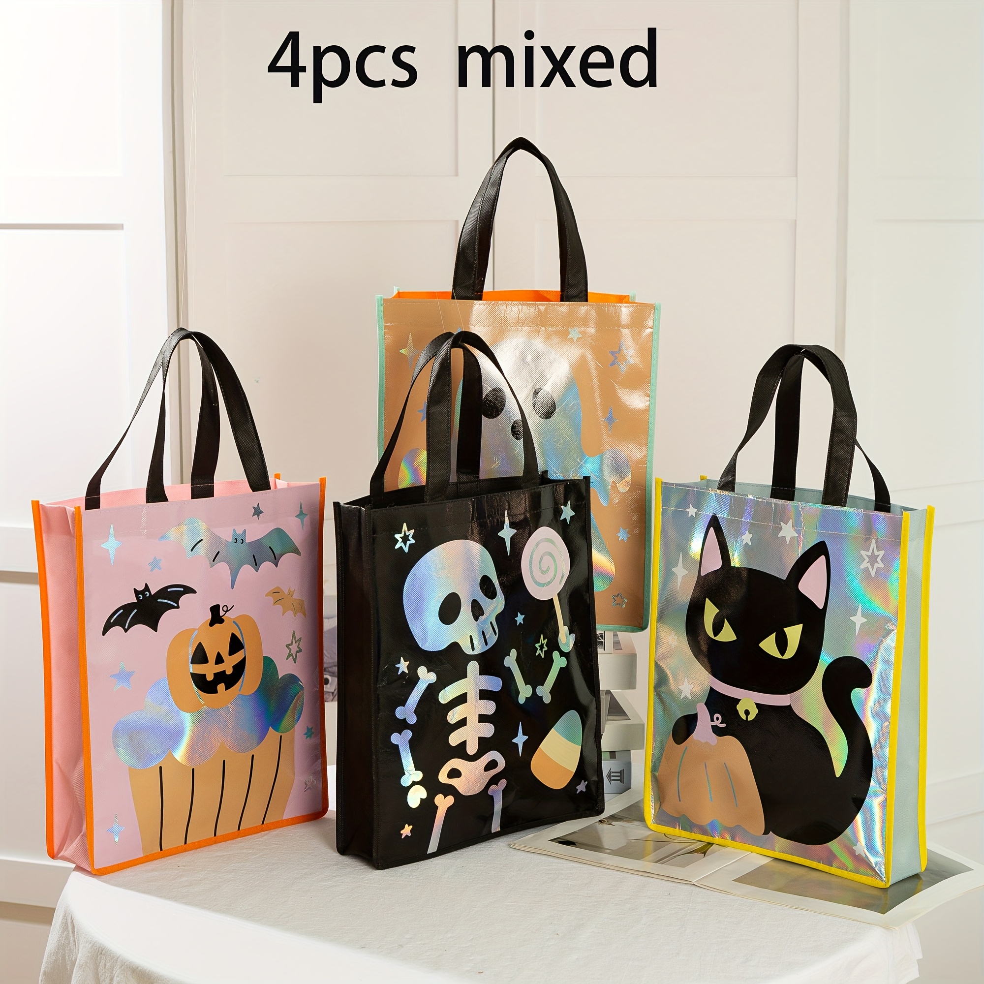 TEMU Halloween For Party Non-woven Fabric Bags Festive Bag Halloween Gift Featuring Pumpkin Cat Designs, Ideal For Party Decorations Packing Bag Gift