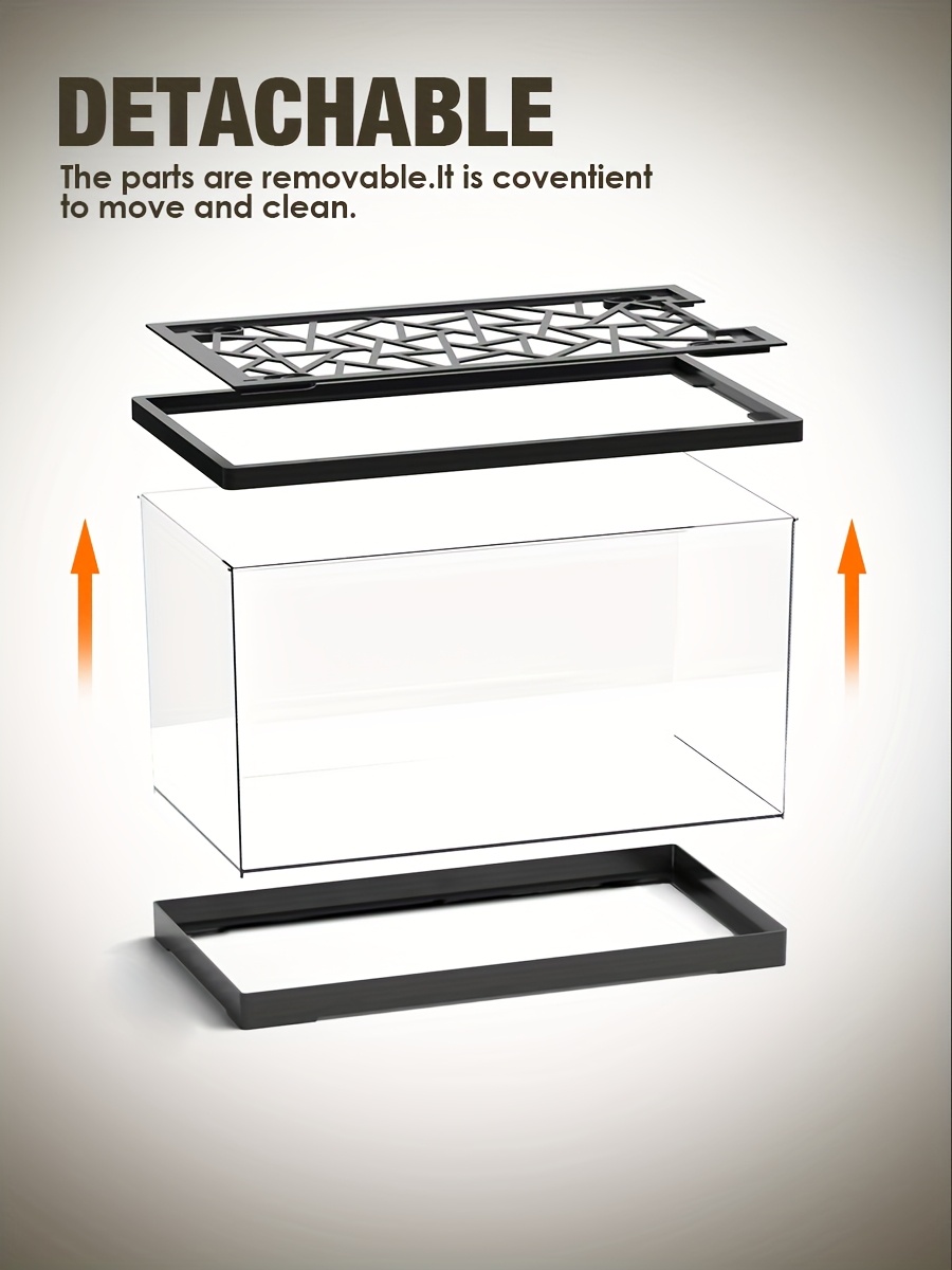 Aquarium Fish Tank Set, Includes a Covered Transparent Square Fish Tank, Fishing Net, Artificial Aquatic Plants, And Colorful Stones, Suitable for Keeping Goldfish, Bettas, Shrimp, Turtles, Hermit Crabs, And Aquatic Plants