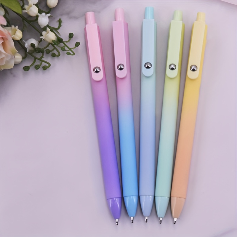 Image of Set Of 5 Gradient Macaron Color Ballpoint Pens, Suitable For Office Use