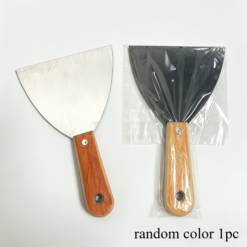 Image of Random Color 1pc Double-clamp Mirror Putty Knife - Heavy Duty Stainless Steel Scraper With Wood Handle For Paint/wall/marble Cleaning