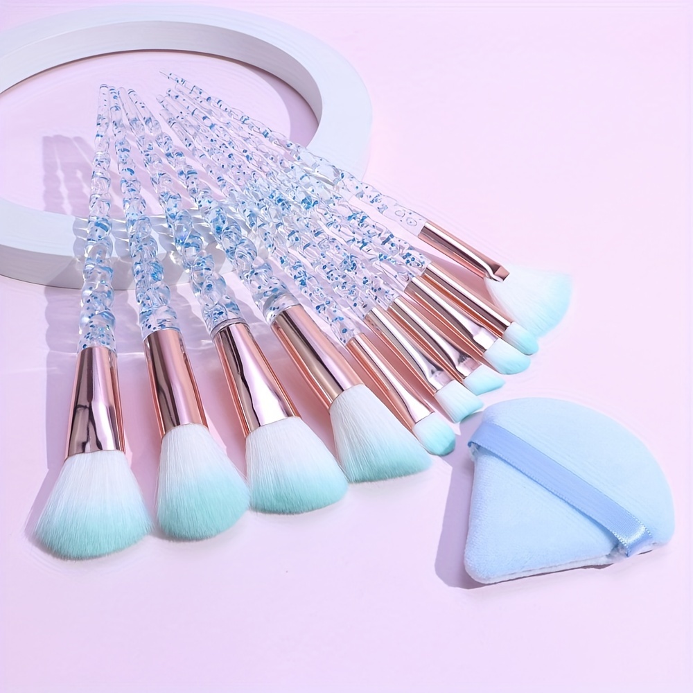 10 Blue Makeup Brush Set + 1 Blue Puff Loose Powder Brush Eyeshadow Brush Full Set Of Makeup Brushes Makeup Tools