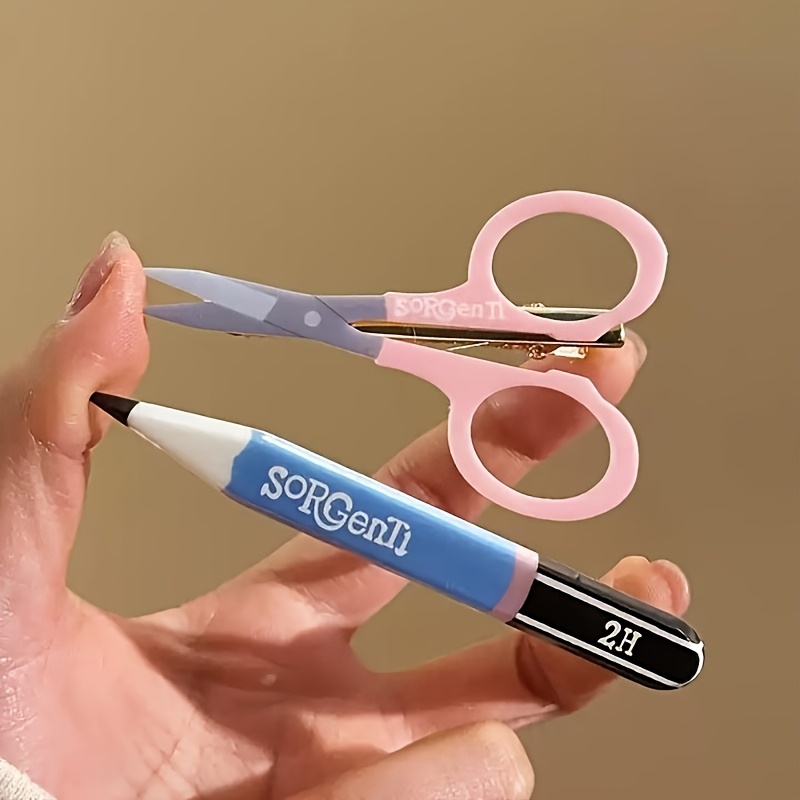 4pcs Creative Simulation Scissors Pencil Hair Clips