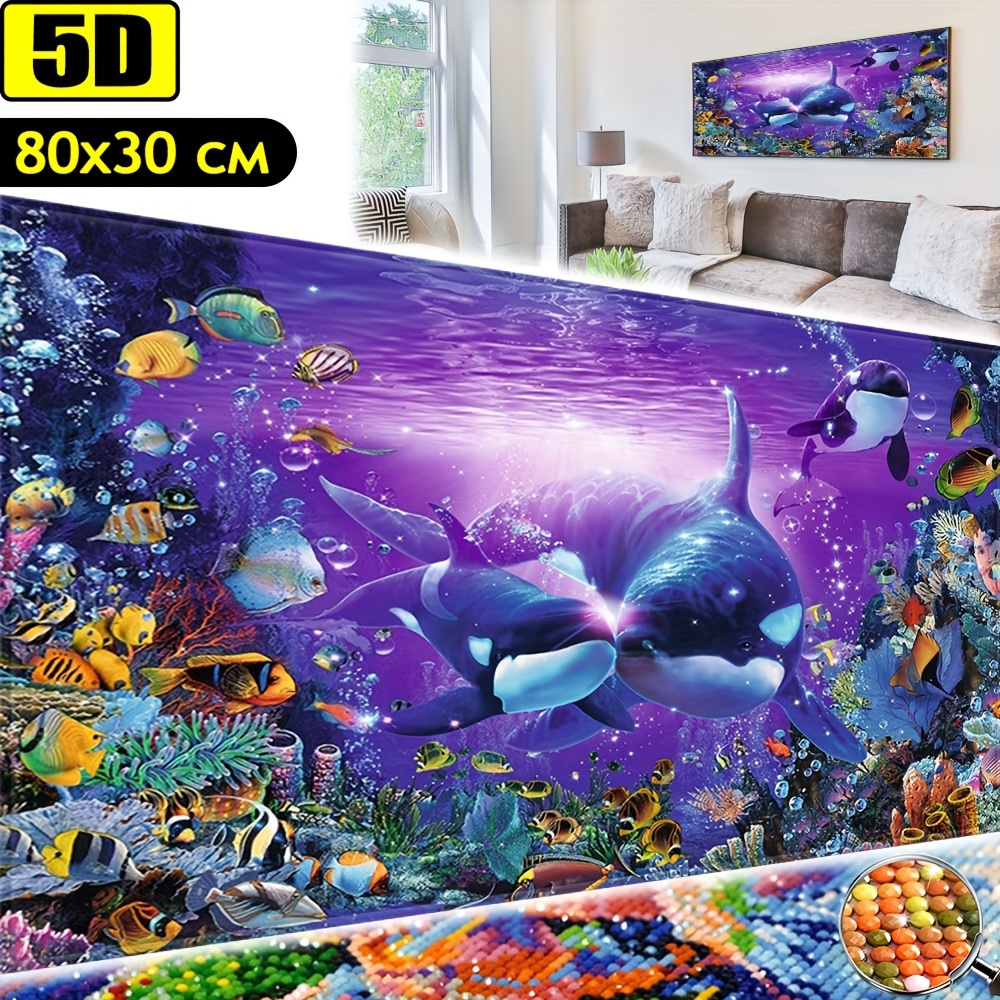 

Diamond Painting Kits For Adults Whale Embroidery Full Round Drill Large Size Diamond Arts Crystal Gem Painting Craft For Home Wall Decor 31.5x11.8inch/80x30cm